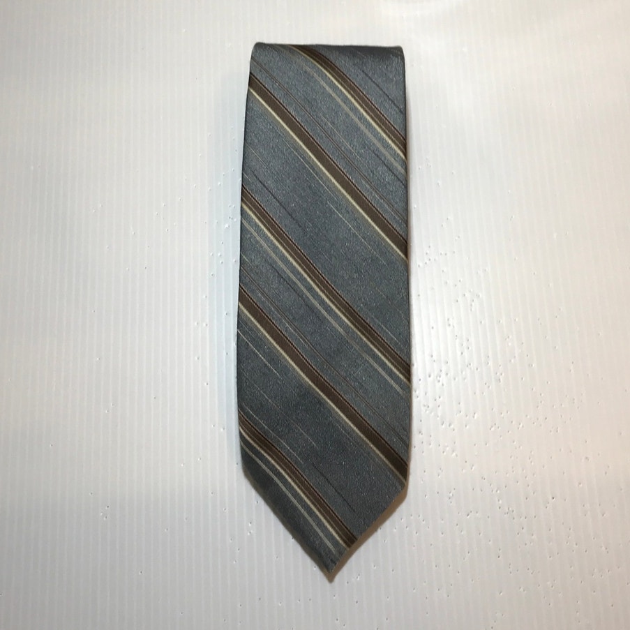Wembley Gray Brown Striped Short Classic Men Necktie